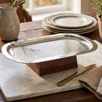 74823 Luhpar Prism Stainless Steel & Wood Pedestal Serving Dish