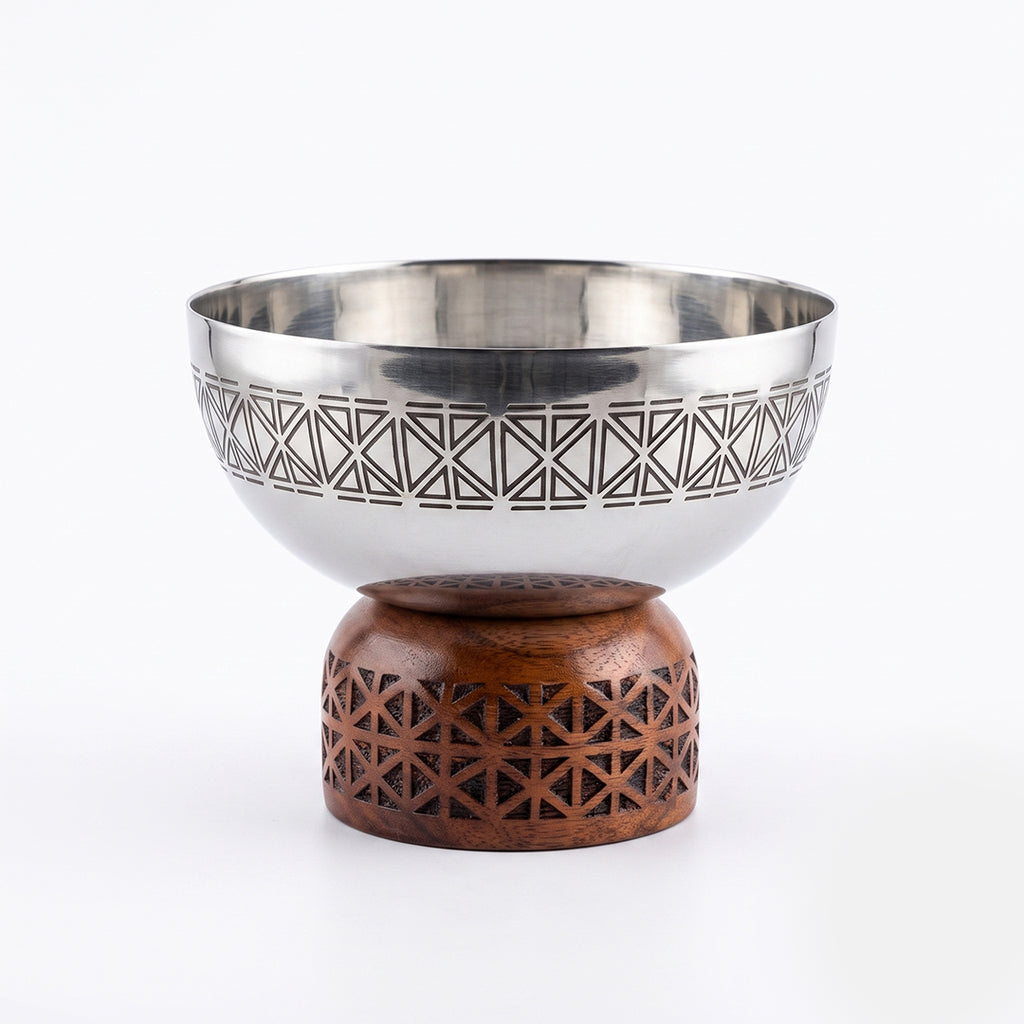 74826-A Luhpar Prism Stainless Steel Round Bowl with Wooden Base (Small)