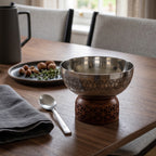 74826-A Luhpar Prism Stainless Steel Round Bowl with Wooden Base (Small)
