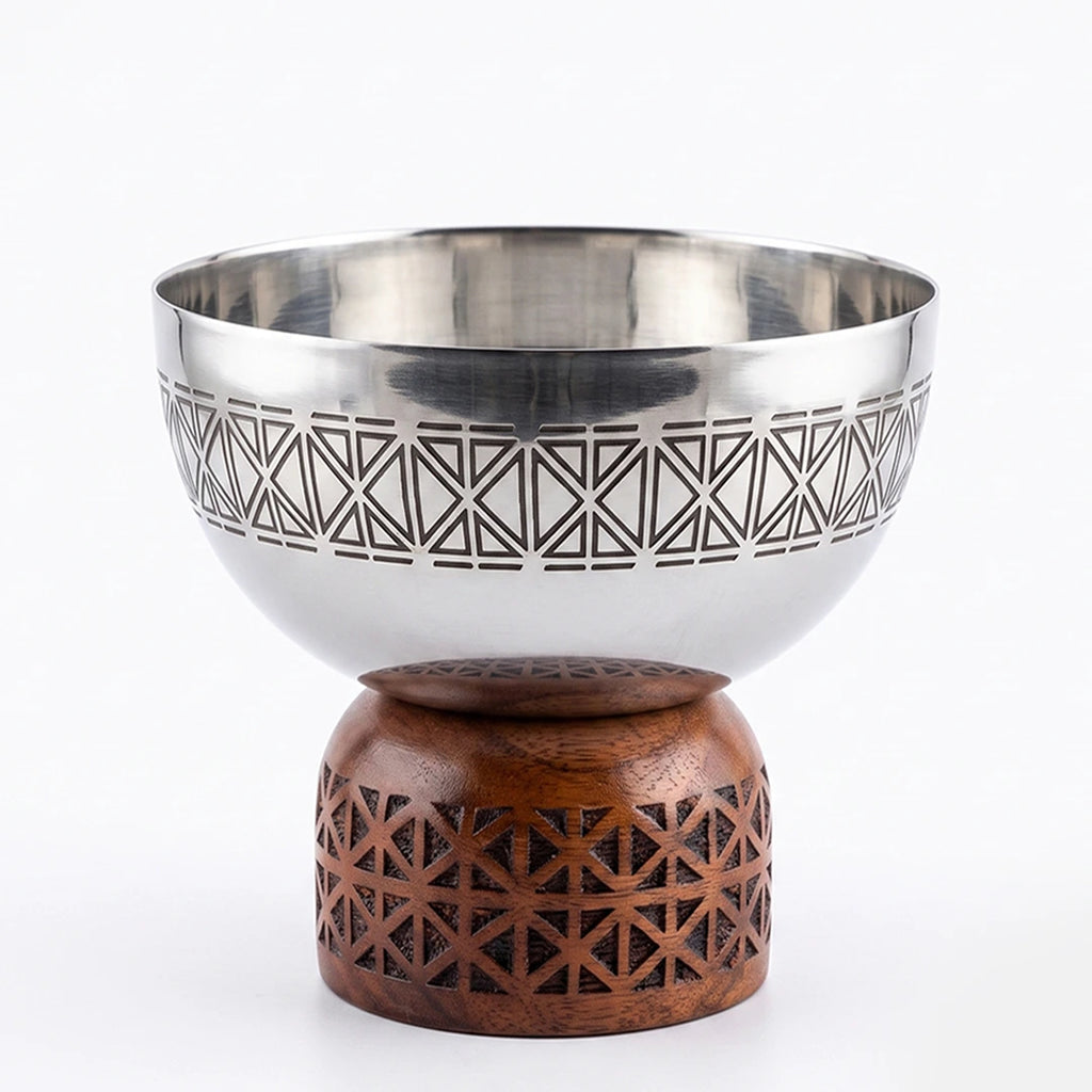 74826-B Luhpar Prism Stainless Steel Round Bowl with Wooden Base (Medium)