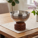 74826-B Luhpar Prism Stainless Steel Round Bowl with Wooden Base (Medium)