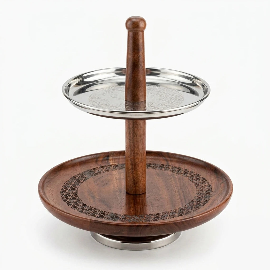 74829 Luhpar Prism Steel & Wood 2-Tier Serving Stand