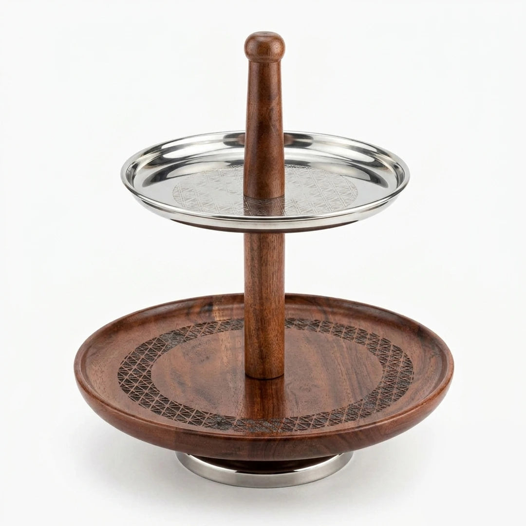 74829 Luhpar Prism Steel & Wood 2-Tier Serving Stand