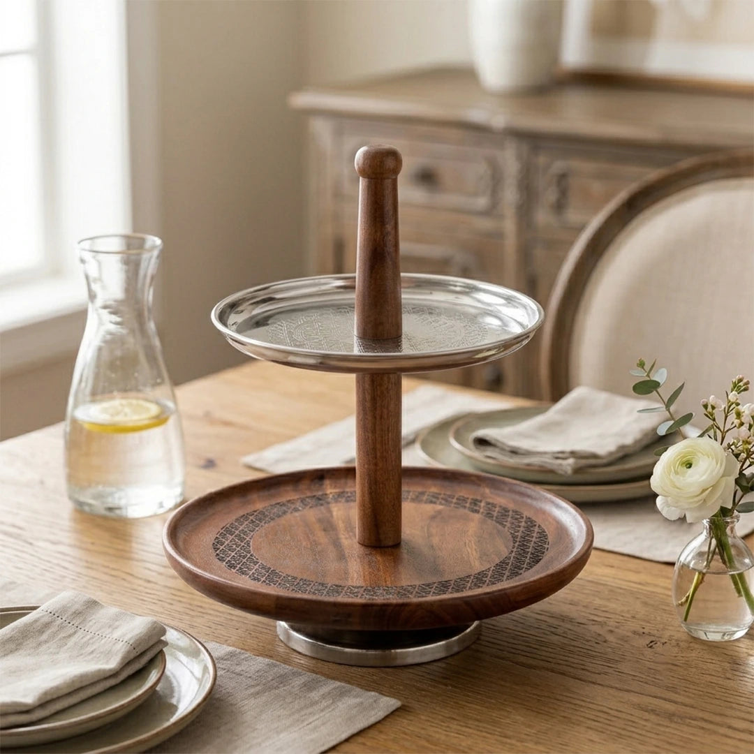 74829 Luhpar Prism Steel & Wood 2-Tier Serving Stand