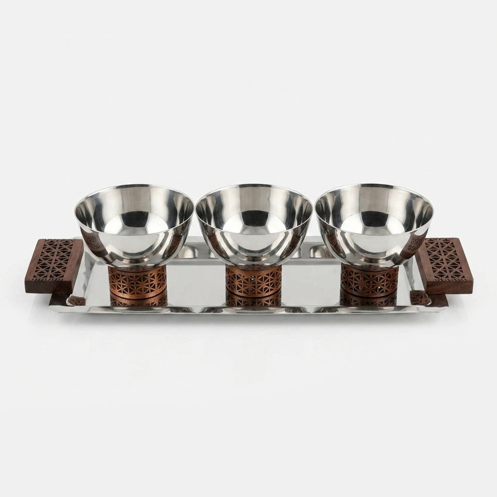 74831 Luhpar Prism Stainless Steel Serving Tray with 3 Bowls