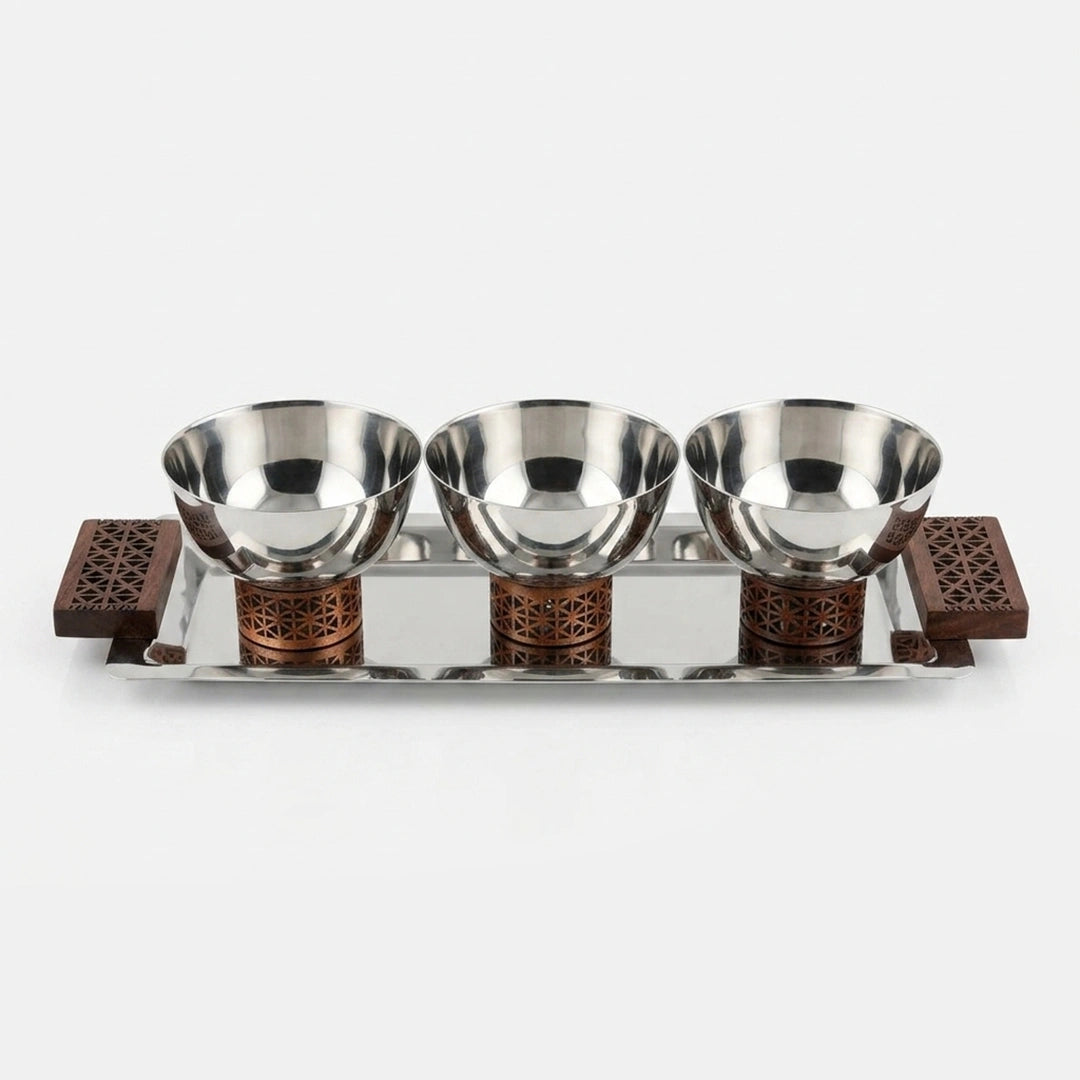 74831 Luhpar Prism Stainless Steel Serving Tray with 3 Bowls