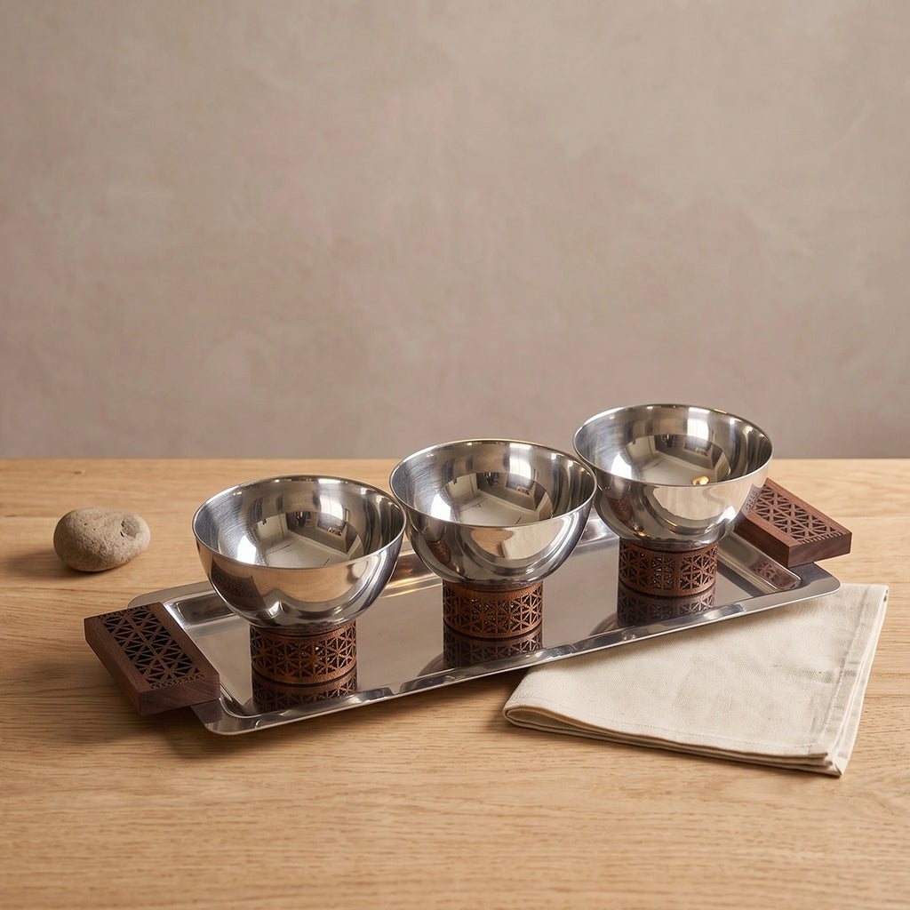 74831 Luhpar Prism Stainless Steel Serving Tray with 3 Bowls
