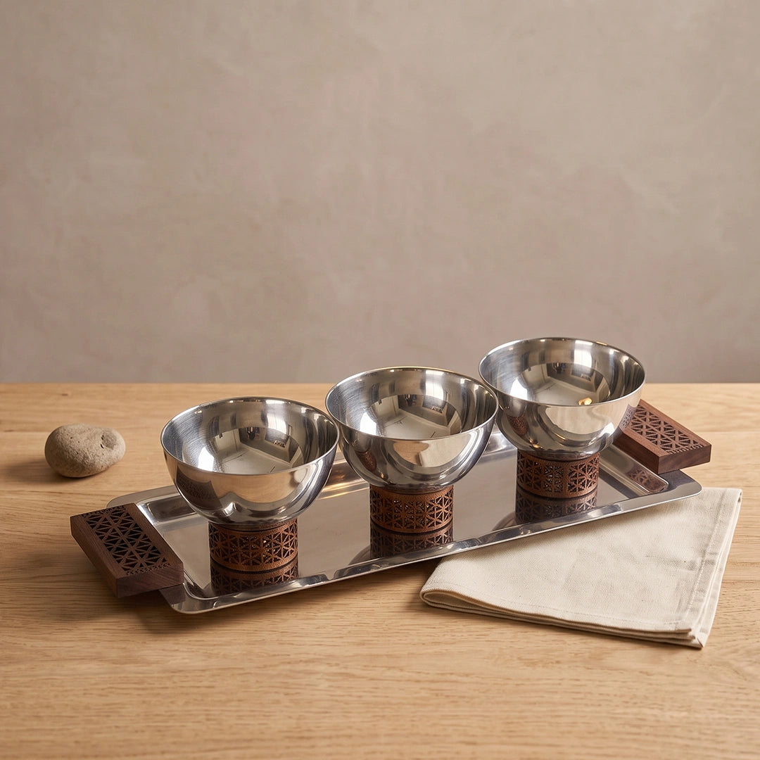 74831 Luhpar Prism Stainless Steel Serving Tray with 3 Bowls