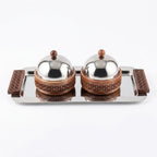 74832 Luhpar Prism Stainless Steel Serving Tray with 2 Covered Wooden Boxes