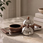 74832 Luhpar Prism Stainless Steel Serving Tray with 2 Covered Wooden Boxes
