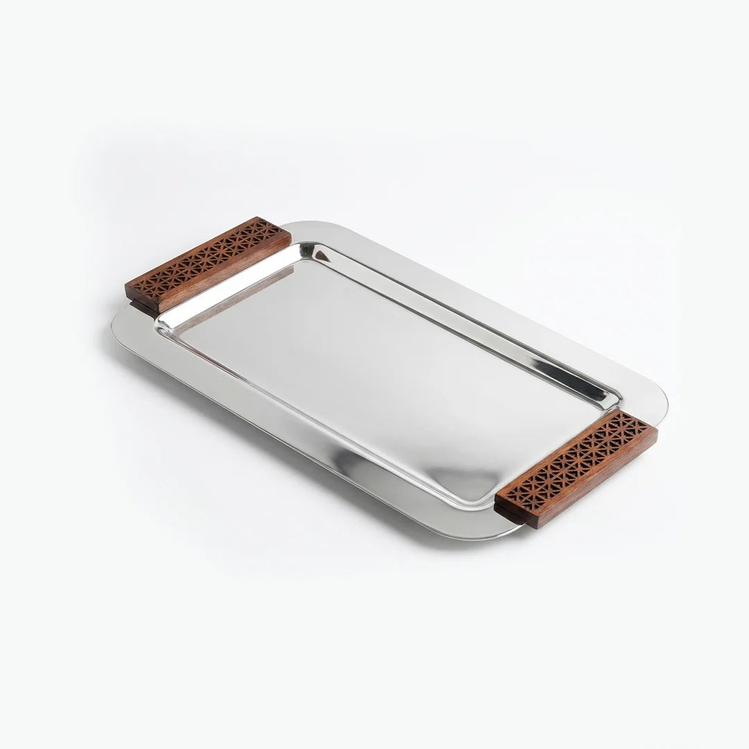 74832 Luhpar Prism Stainless Steel Serving Tray with 2 Covered Wooden Boxes