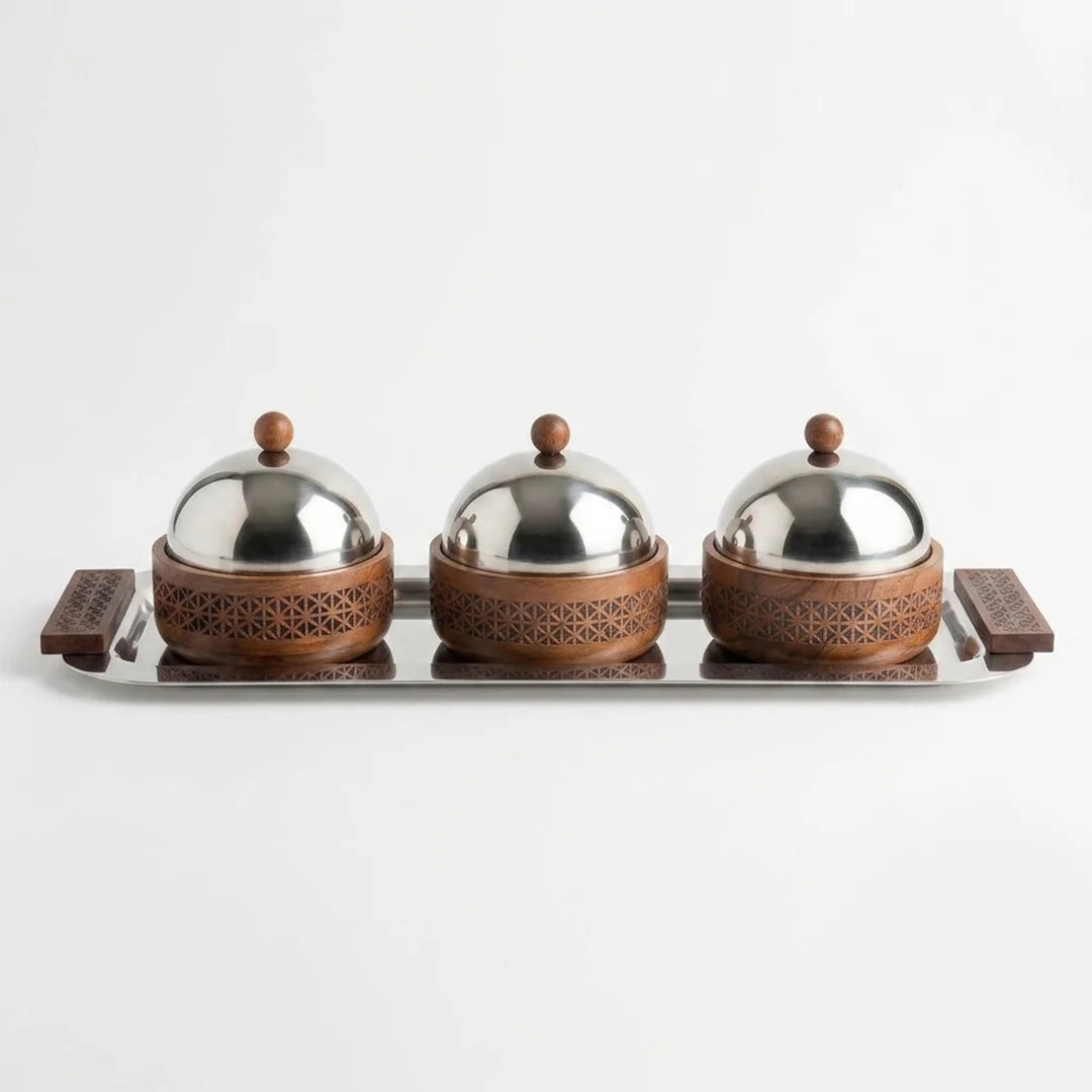 74832 Luhpar Prism Stainless Steel Serving Tray with 3 Covered Boxes