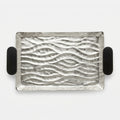 74893-A Luhpar Wave Textured Aluminum Rectangular Tray with Black Wooden Handles (Small)