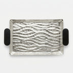 74893-A Luhpar Wave Textured Aluminum Rectangular Tray with Black Wooden Handles (Small)