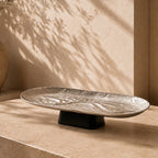 74894-B Luhpar Wave Textured Aluminum Oval Pedestal Dish (Large)