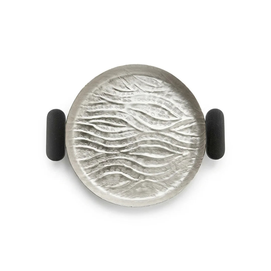 74895-A Luhpar  Wave Textured Aluminum Round Tray with Black Wooden Handles (Small)
