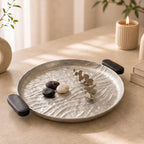 74895-B Luhpar Wave Textured Aluminum Round Tray with Black Wooden Handles (Medium)