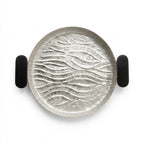 74895-C Luhpar Wave Textured Aluminum Round Tray with Black Wooden Handles (Large)