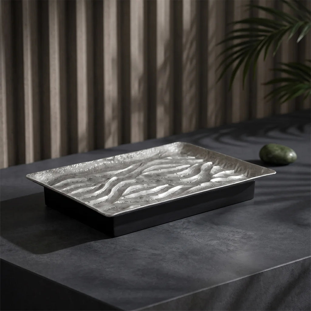 74896-A Luhpar Wave Textured Aluminum Rectangular Serving Platter (Small)