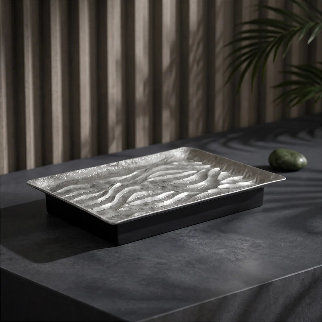 74896-A Luhpar Wave Textured Aluminum Rectangular Serving Platter (Small)