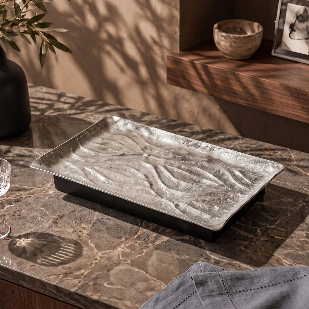 74896-B Luhpar Wave Textured Aluminum Rectangular Serving Platter (Large)