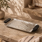 74897-A Luhpar Wave Textured Aluminum Rectangular Tray with Black Wooden Handles (Small)