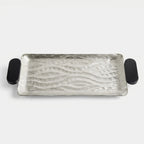 74897-A Luhpar Wave Textured Aluminum Rectangular Tray with Black Wooden Handles (Small)
