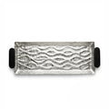 74897-B Luhpar Wave Textured Aluminum Rectangular Tray with Black Wooden Handles (Medium)