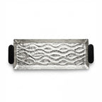 74897-B Luhpar Wave Textured Aluminum Rectangular Tray with Black Wooden Handles (Medium)