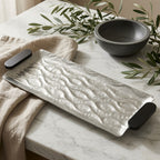 74897-C Luhpar Wave Textured Aluminum Rectangular Tray with Black Wooden Handles (Large)