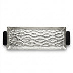 74897-C Luhpar Wave Textured Aluminum Rectangular Tray with Black Wooden Handles (Large)