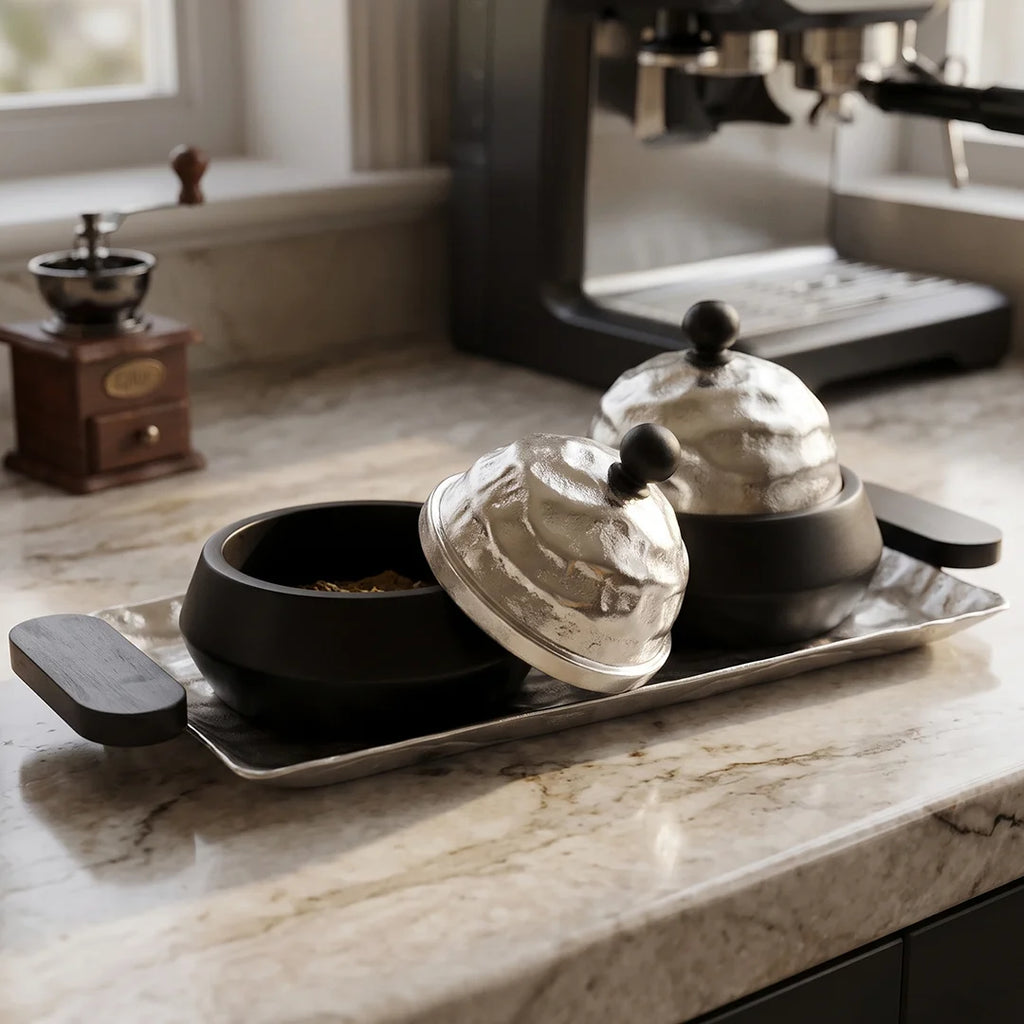 74898-A Luhpar Wave Rectangular Serving Tray with Dual Storage Boxes