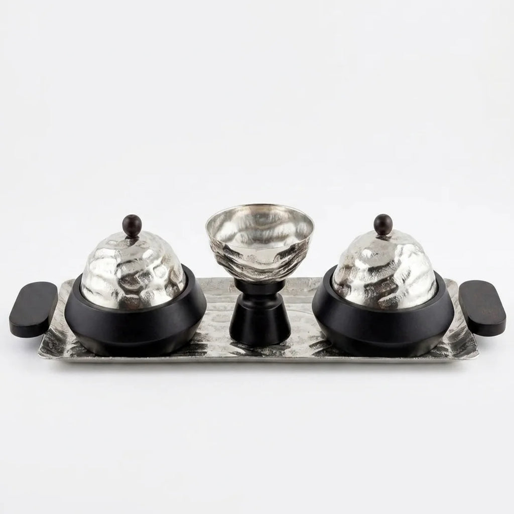 74898-B Luhpar Wave Rectangular Serving Tray with Dual Storage Boxes & Pedestal Bowl