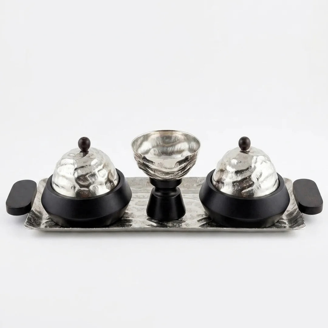 74898-B Luhpar Wave Rectangular Serving Tray with Dual Storage Boxes & Pedestal Bowl