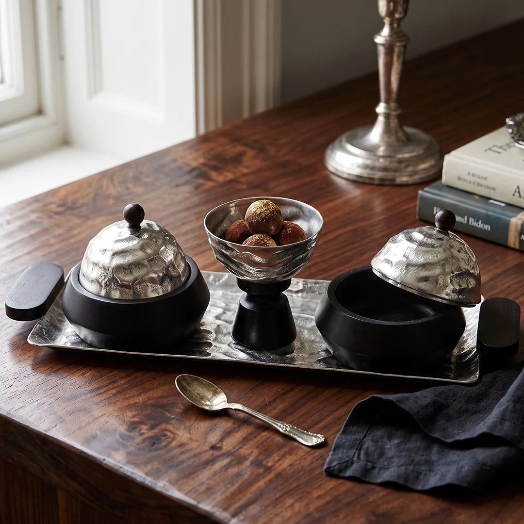 74898-B Luhpar Wave Rectangular Serving Tray with Dual Storage Boxes & Pedestal Bowl