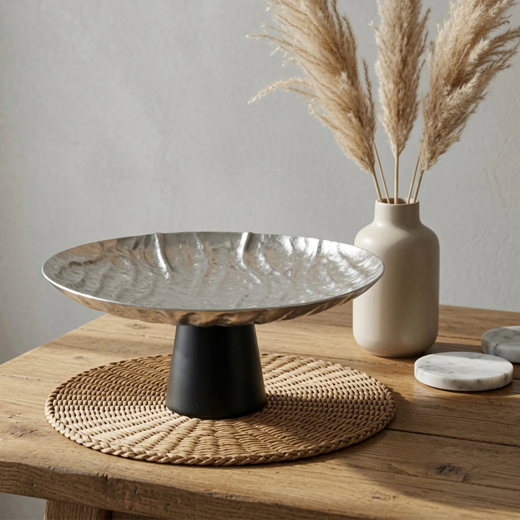 74899-A Luhpar Wave Textured Aluminum Round Cake Stand (Small)