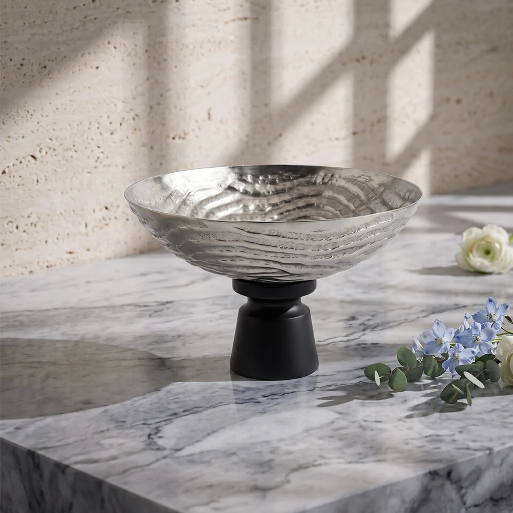 74901-A Luhpar Wave Textured Aluminum Round Pedestal Bowl (Small)