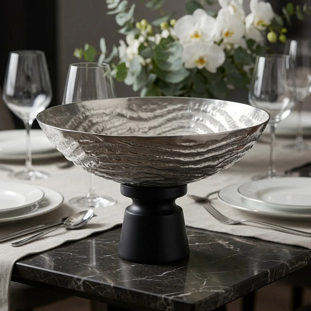 74901-C Luhpar Wave Textured Aluminum Round Pedestal Bowl (Large)