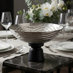 74901-C Luhpar Wave Textured Aluminum Round Pedestal Bowl (Large)