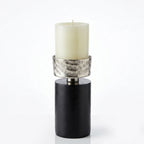 74906-B Luhpar Wave Textured Aluminum & Wood Pillar Candle Holder (Medium)