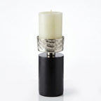 74906-C Luhpar Wave Textured Aluminum & Wood Pillar Candle Holder (Large)