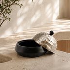 74974-A Luhpar Wave Wooden Round Storage Box with Textured Aluminum Lid