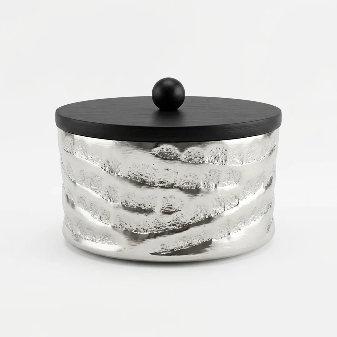 75006-B Luhpar Wave Textured Aluminum Round Storage Box (Large)