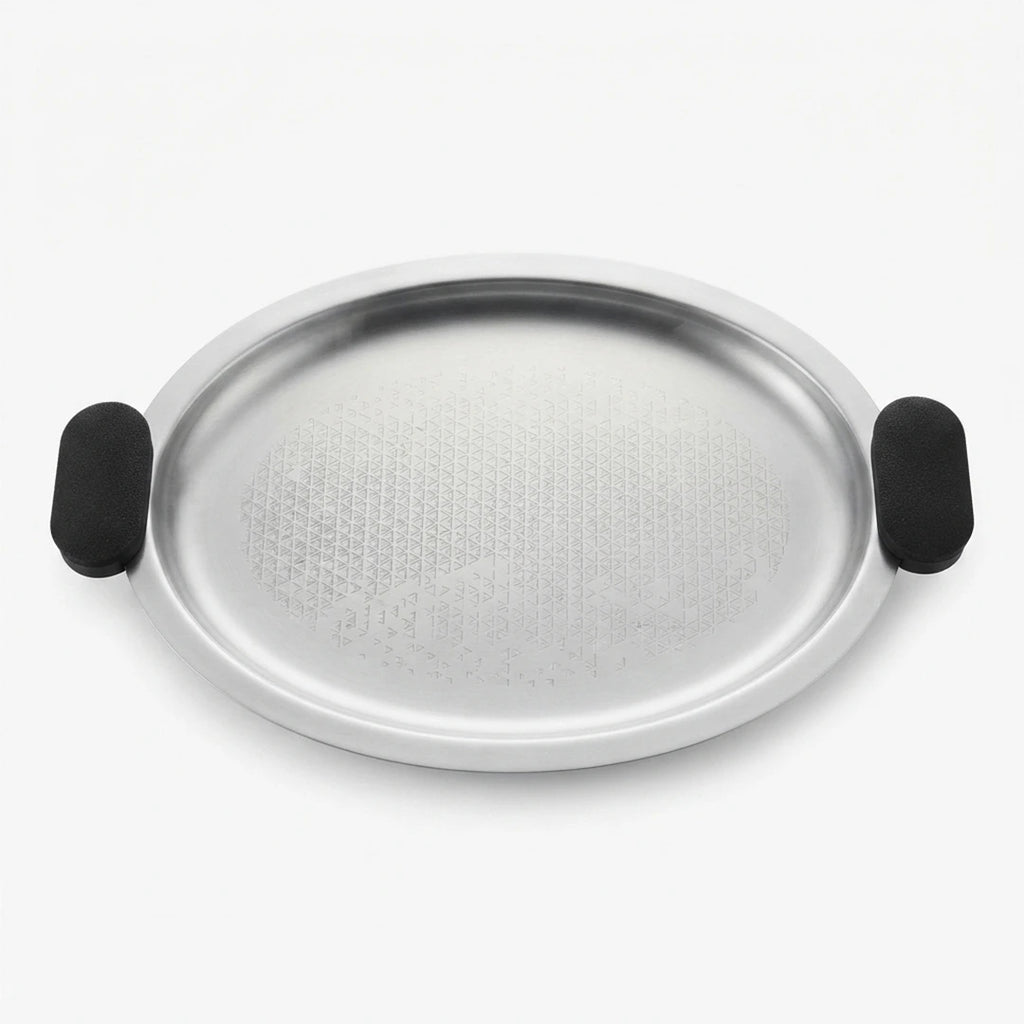 75039-A – Luhpar Vertex Stainless Steel Oval Serving Tray with Black Handles – Small