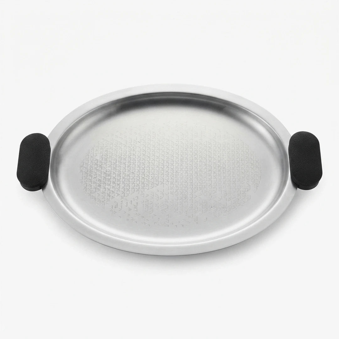75039-A – Luhpar Vertex Stainless Steel Oval Serving Tray with Black Handles – Small