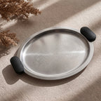 75039-A – Luhpar Vertex Stainless Steel Oval Serving Tray with Black Handles – Small