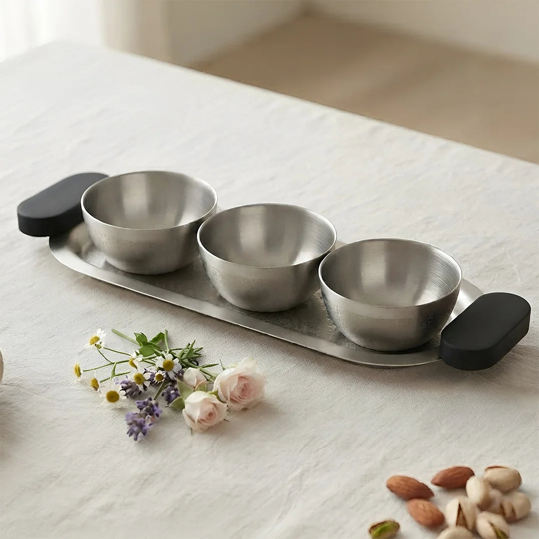 75048 –  Luhpar Vertex Stainless Steel Serving Tray with 3 Bowls