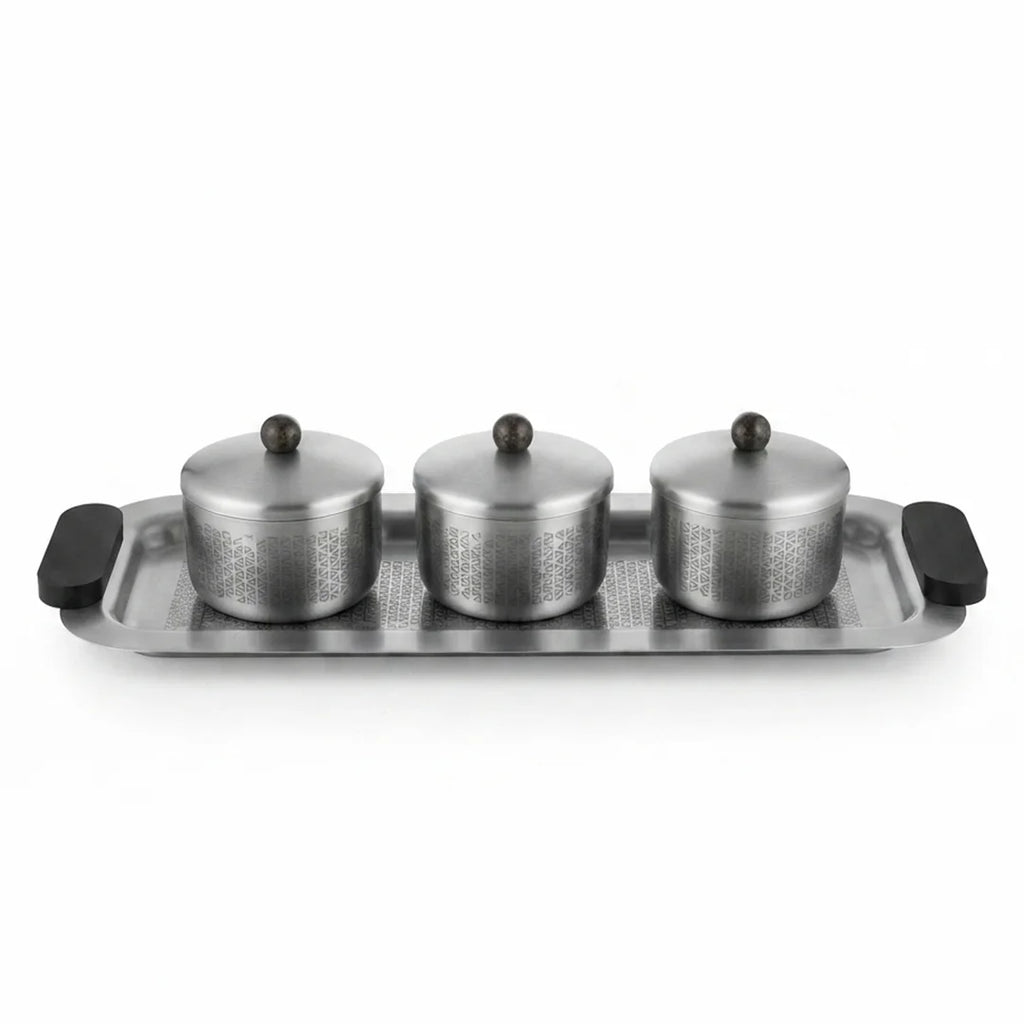 75051-B – Luhpar Vertex Stainless Steel Condiment Tray with 3 Storage Boxes