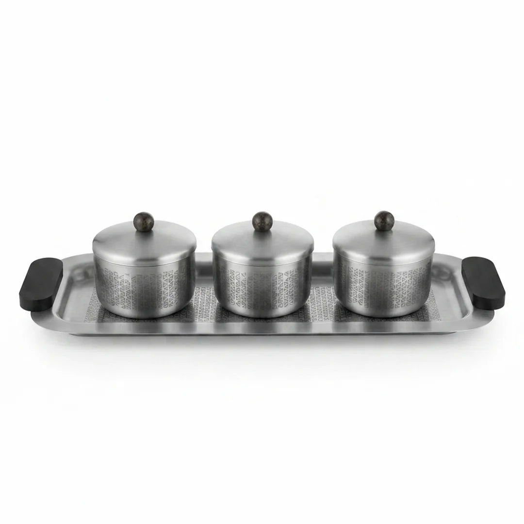 75051-B – Luhpar Vertex Stainless Steel Condiment Tray with 3 Storage Boxes