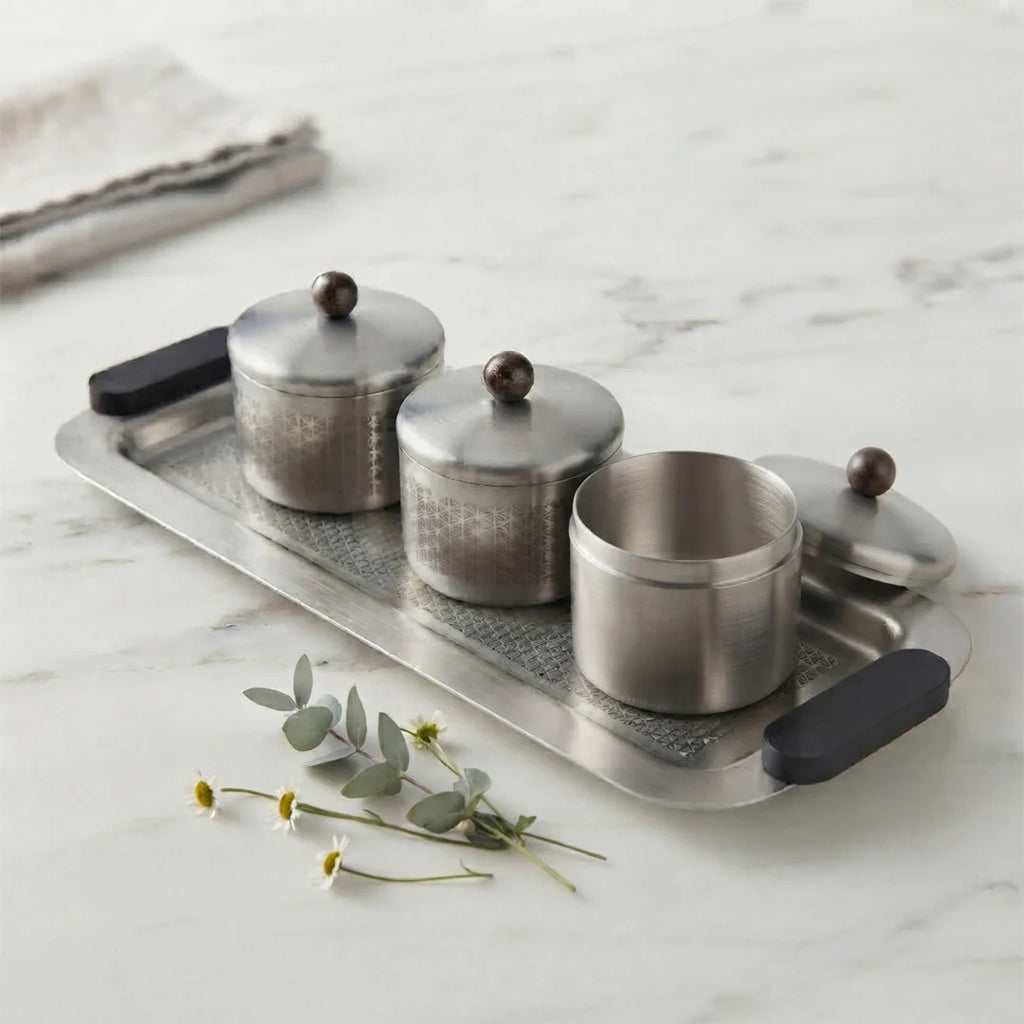 75051-B – Luhpar Vertex Stainless Steel Condiment Tray with 3 Storage Boxes